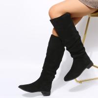 SP Botas de Caballero de Gamuza Retro Para Mujer, nuevo estilo, Tacón Gruesto, BOTAS Altas con punta, BOTAS marrones con pligues. - details 3