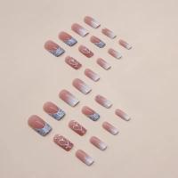 24pcs Uñas Postizas De Presión En Forma De Cuadrado Medio Y Largo Con Gradiente Para Mujeres Y Niñas Para Uso Diario - details 2