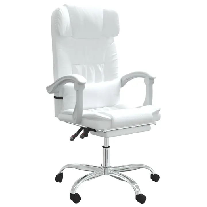 Silla de Oficina reclinable masaje cuero sintético Blanco - 1