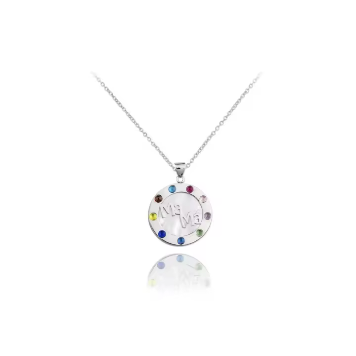 Inmaculada Romero Gargantilla Plata Ley 925m Colgante Mamá Piedras Colores Base Nácar - 1