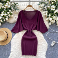 Nuevo Verano 2025 Vestido Corto De Mujer En Negro Con Manga Batwing Suave Y Elástico Estilo Bandage Casual Silueta Bodycon - details 7