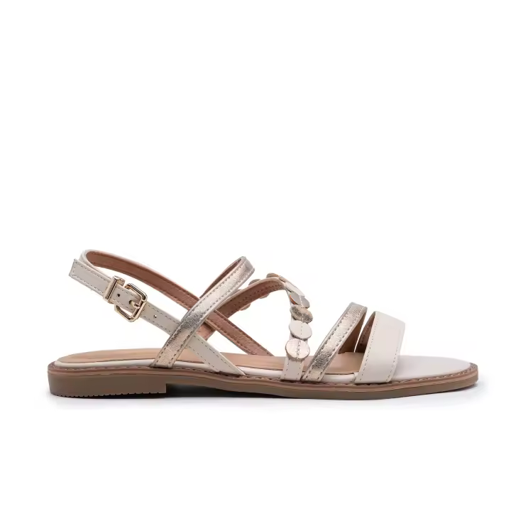 Sandalias Mujer Planas con tiras doradas y decoración redonda con hebilla - 1