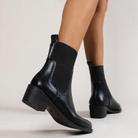 Botas De Tobillo Occidentales Para Mujer 2024 Cuero PU Estilo Retro Bajo Tacón Punta Puntiaguda Moda Botas Cortas D210 - details 3