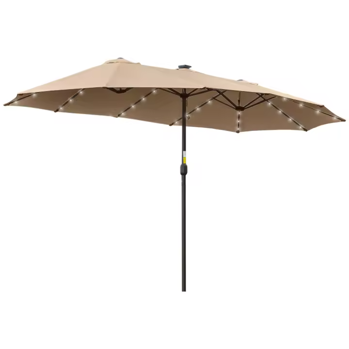 Outsunny Sombrilla Doble de Jardín con 48 Luces LED Solar 450x265x240 cm Parasol Grande de Exterior con Manivela Protección Solar para Terraza Balcón Piscina - 1