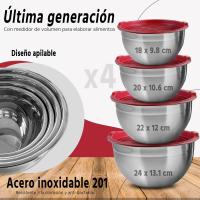 Boles de Acero Inoxidable con Tapa hermética Libre de BPA. Set de 4 Boles 18x98mm / 20x 10.6mm / 22x12mm / 24x13.1mm. Gourmet Tools de XSQUO Useful Tech - details 4