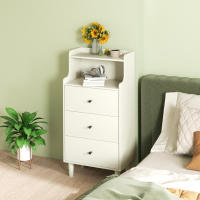 HOMCOM Cómoda con 3 Cajones Cómoda de Dormitorio Estrecha con Estantes Abiertos Anti-vuelco Cajonera Alta para Salón Pasillo 47x29x95 cm Blanco Veteado - details 1