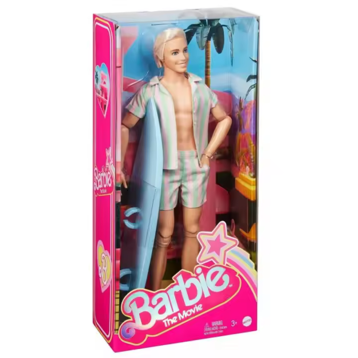 Barbie The Movie, Ken Muñeco Signature de colección con Chaleco a Rayas y Tabla de Surf HPJ97 Mattel - 1