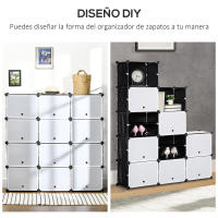 HOMCOM Armario Modular de Plástico Cajas de Zapatos con 12 Cubos Zapatero Organizador para Entrada Pasillo Dormitorio 125x32x125 cm - details 6