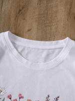 Camiseta Deportiva Para Mujer Con Estampado De Flores Bonitas Cuello Redondo Manga Corta Transpirable Y Cómoda Talla True Fit - details 3