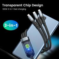 Cable De Carga Rápida 3 En 1 100W Transparente Tipo C USB Micro Para iPhone Samsung Huawei Xiaomi Con Lámpara Piloto Y Cargador USB C 6A - details 3
