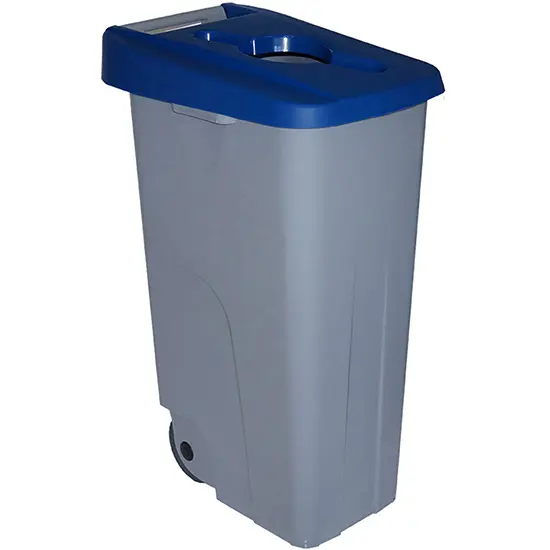 Cubo de Reciclaje Denox 85L Azul con Ruedas y Tapa Abierta - 1