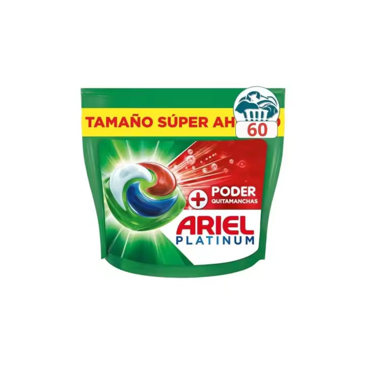 ARIEL PODS PLATINIM poder quitamanchas .Todo en 1. 60 LAVADOS Detergente Lavadora Liquido en Capsulas/Pastillas, 60 Lavados, Jabon Limpieza Profunda, Mas Poder Extra Quitamanchas - 1