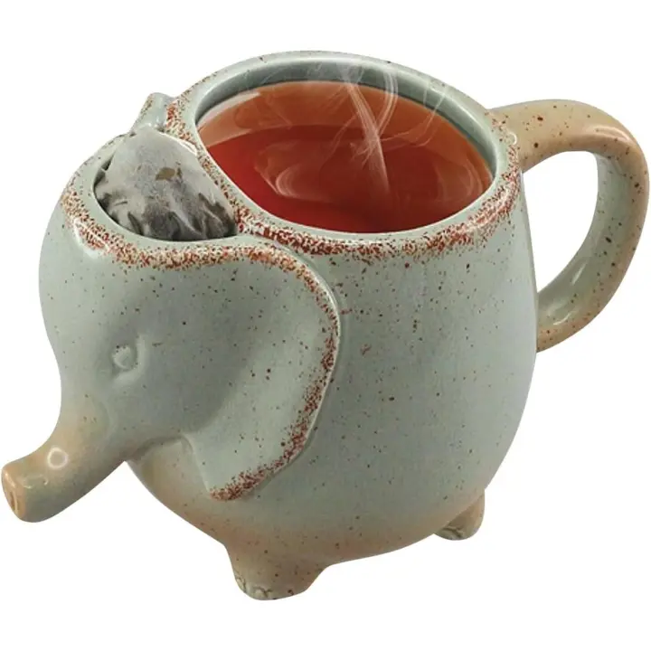 Taza de té de cerámica verde con forma de elefante de 15 oz - 1