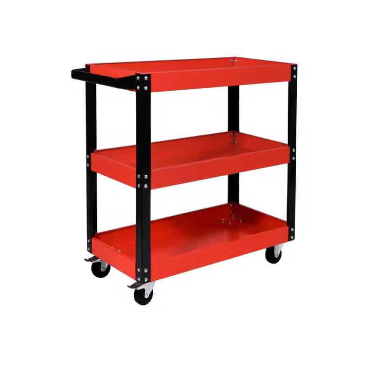 ORION91 Carro de Herramientas con Ruedas Carro de Taller Mecánico 3 Bandejas de Almacenamiento Rojo y Negro Metálico Asa Lateral Hogar Almacén Bricolaje Taller (70x35x76 cm) - SpazioLuzio - 1