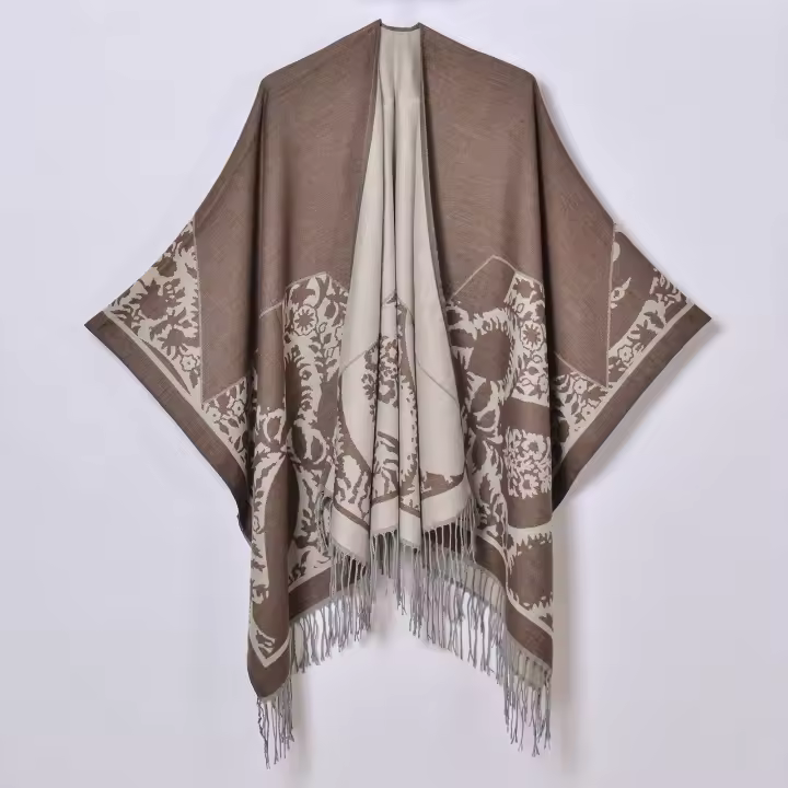 Nuevo abrigo tipo chal de otoño e invierno para mujer, estilo retro, con borlas de flores, de jacquard, tipo cárdigan, para oficina, con aire acondicionado - 1