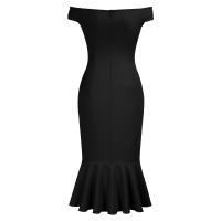 Vestido Elegante Para Mujer De Encaje Con Volante Y Cintura Ajustada Vestido De Fiesta Con Hombros Descubiertos Y Abertura En La Pierna Vestido Clásico De Cintura Alta Y Acolchado - details 25