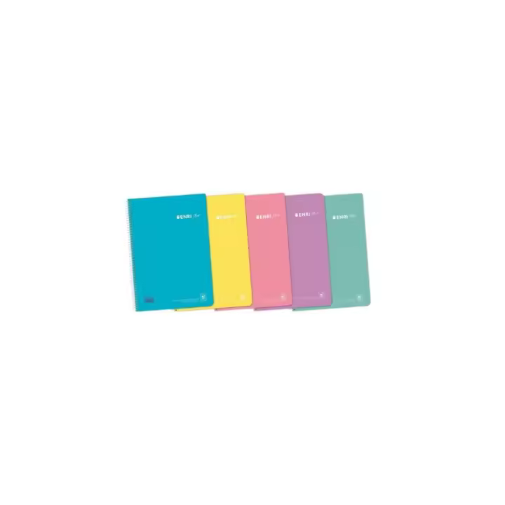 Paquete 5 cuadernos tapa plástico Enri Plus A4 folio cuadricula 4x4 con margen 80 - hojas de papel de 90 gramos - colores pastel surtidos: Azul Pastel, Amarillo Pastel, Rosa Pastel, Malva, Ice Mint Pastel - Referencia del fabricante 400150287 - 1
