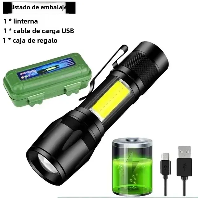 Linterna Táctica LED Mini Con Cobertura XPE Y COB Torcha Portátil Con Clip De Pluma Recargable Por USB Para Camping Y Zoomable - 1
