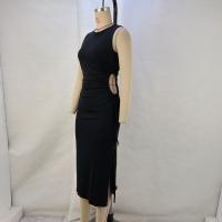 Vestido De Mujer Estilo Moderno Verano Cuello Redondo Sin Mangas Cintura Ajustable Hueco Y Abertura En La Cadera Vestido Midi Casual - details 3