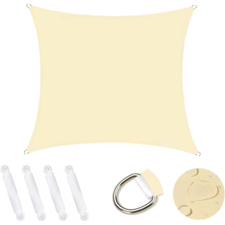 Vela De Sombra Cuadrada 5x5m, Cobertizo De Jardín 95% Bloque UV Protector Solar Toldo Tela De Sombra Impermeable Durable para Patio Al Aire Libre Jardín Patio Trasero Camping Piscina - Crema - 1