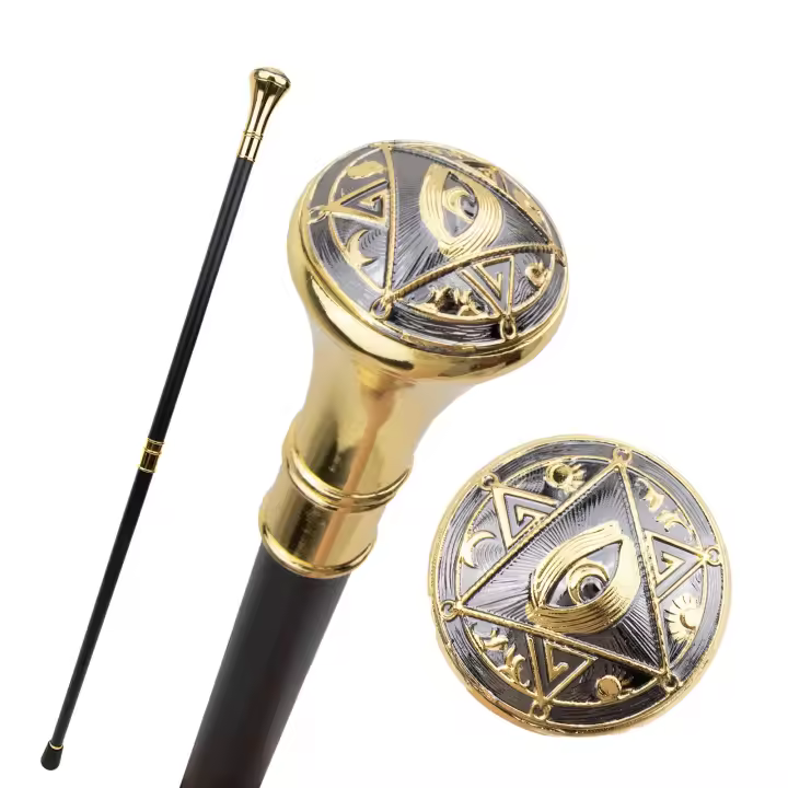 Bastón De Moda Con Relieve De Ojo Totem Freemason Dorado 93cm Punta De Goma Material De Eje Acero Para Hiking Y Uso Diario - 1