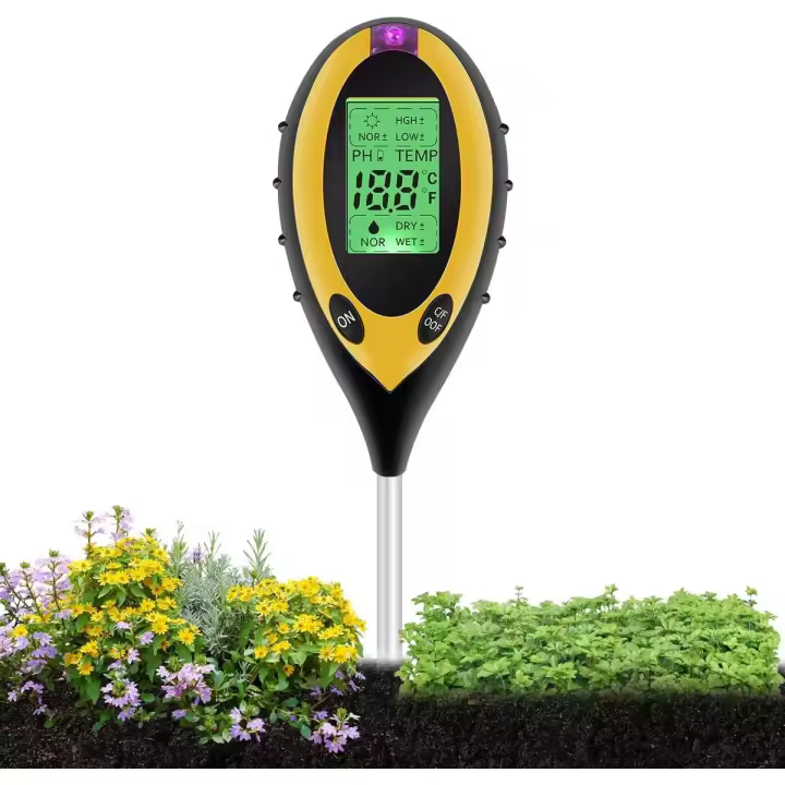 Probador de suelo 4 en 1, probador funcional de luz/PH/temperatura/humedad ambiental, prueba de termómetro digital para plantas de interior y exterior para jardines - 1