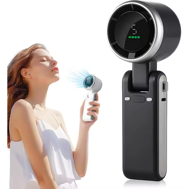 Ventilador turbo de mano mejorado (2025): tecnología Air Turbo y pantalla digital, 5 modos de viento, ventilador de mano y de escritorio, ventilador personal 3 en 1 para viajes, camping, gimnasio y oficina (negro) - 1
