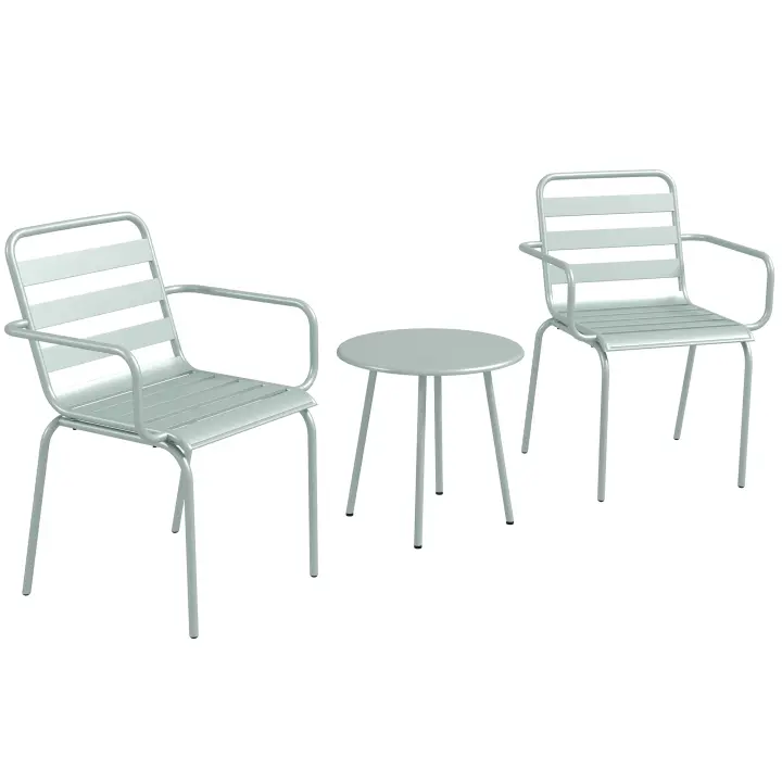 Outsunny 3 uds. Juego de muebles de jardín para bistró con 1 mesa de centro y 2 sillas apilables, juego de balcón, grupo de asientos para balcón, terraza, acero, verde - 1