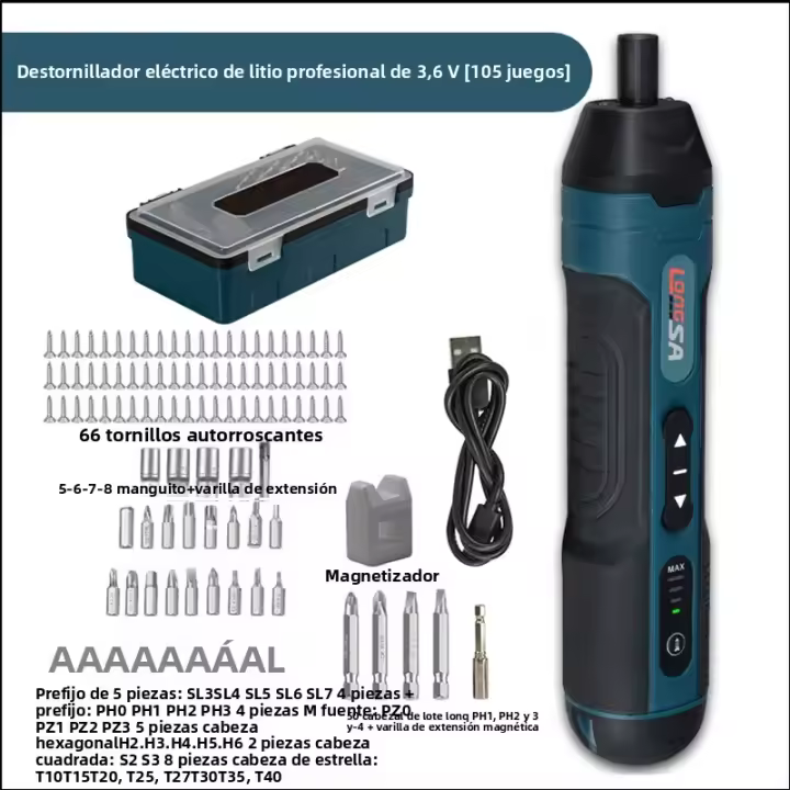 Juego De Destornillador Eléctrico Recargable 1300mAh 3.6V Herramienta De Reparación Doméstica Con 4 Torques Incluye Batería - 1