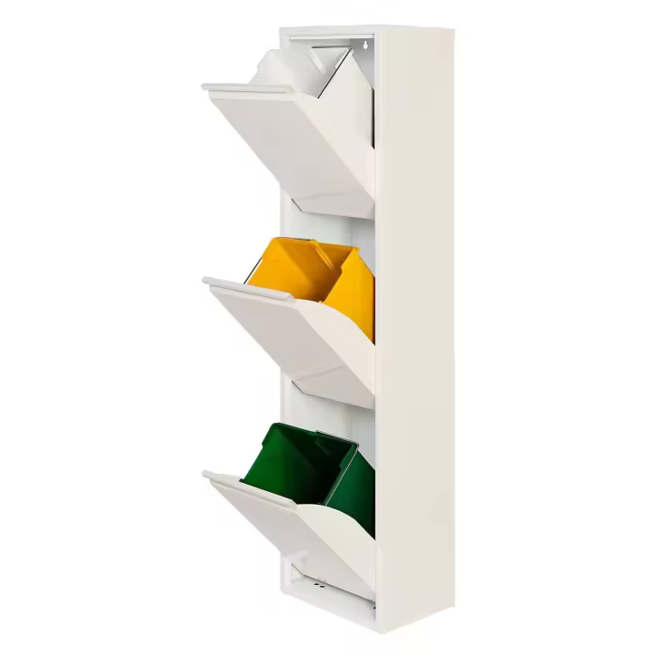 Cubo de Basura y Reciclaje Metálico Wellhome 3 Compartimentos + 4 Etiquetas Magnéticas - 1