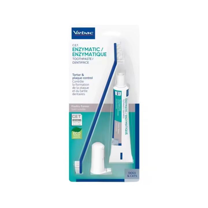 VIRBAC - C.E.T - Kit Dentífrico Enzimático (Pasta + Cepillo + Dedil) para Perros y Gatos - 1