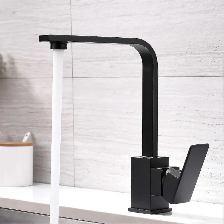 Negro grifo de la cocina 360 caño giratorio elegante grifo de la cocina caliente y fría grifo del fregadero de la cocina - 1