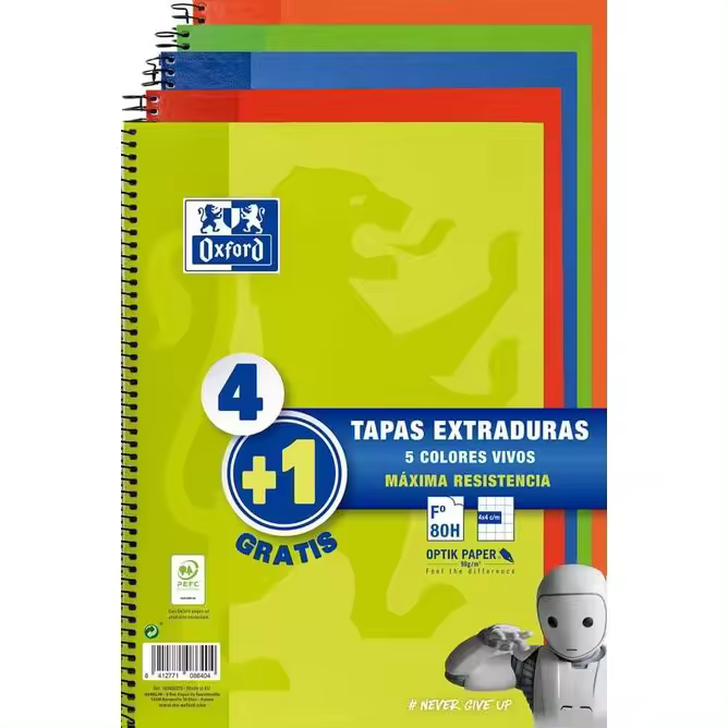 Pack de 5 libretas OXFORD - Cuadriculadas Tapa Extradura A4  - Cuadernos Oxford Cuadriculados Tapa Extradura - 1