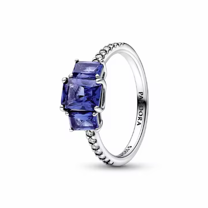 Anillo Pandora Brillante Tres Gemas Azules Rectangulares - 1