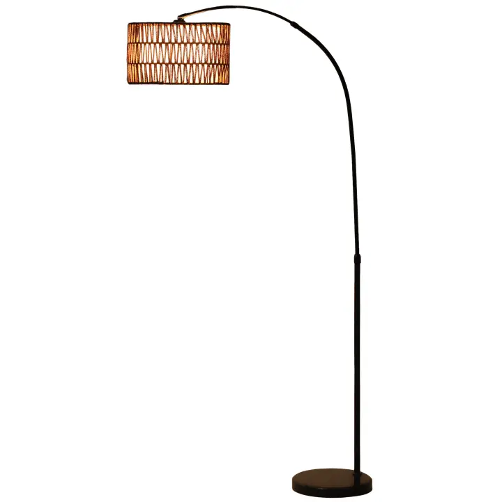 HOMCOM Lámpara de Pie de Arco Lámpara de Pie Salón con Altura Ajustable Pantalla de Yute Interruptor de Pie y Base de Mármol para Sala de Estar Oficina Dormitorio Negro y Marrón - 1