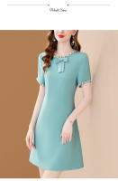 Vestido A-Line Elegante Para Mujer EVNISI Con Bordado En Flares Y Cuello En Escarf Oficina Moda Verano Cierre De Cremallera Longitud De Rodilla Polyester - details 6