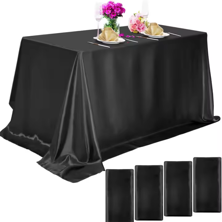 Imitación Seda Negro Satén Suelto Rectangular Para Boda Banquete Té Cubierta De Mesa Colorido Material Damasco Estilo Sencillo - 1
