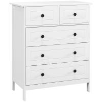 HOMCOM Cajonera de Dormitorio Cómoda Blanca de 5 Cajones con Manijas Cajonera Alta para Salón Oficina Estudio Estilo Moderno 74x40x91 cm - details 0