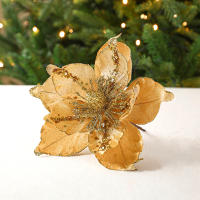 Decoración De Navidad Flor De Champán Con Lentejuelas Plateadas Poinsettia Artificial Para Árbol De Navidad Color Oro - details 5