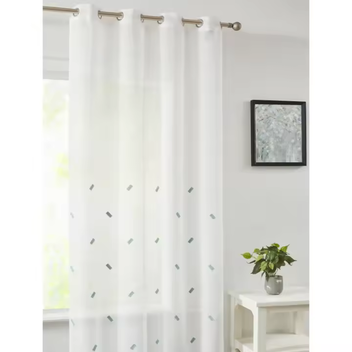 Visillo Rústico Bordado Tiras con Ollaos, VCL-005, 140x265 cm, 100% Poliéster, Color Turquesa, Camaltex - 1