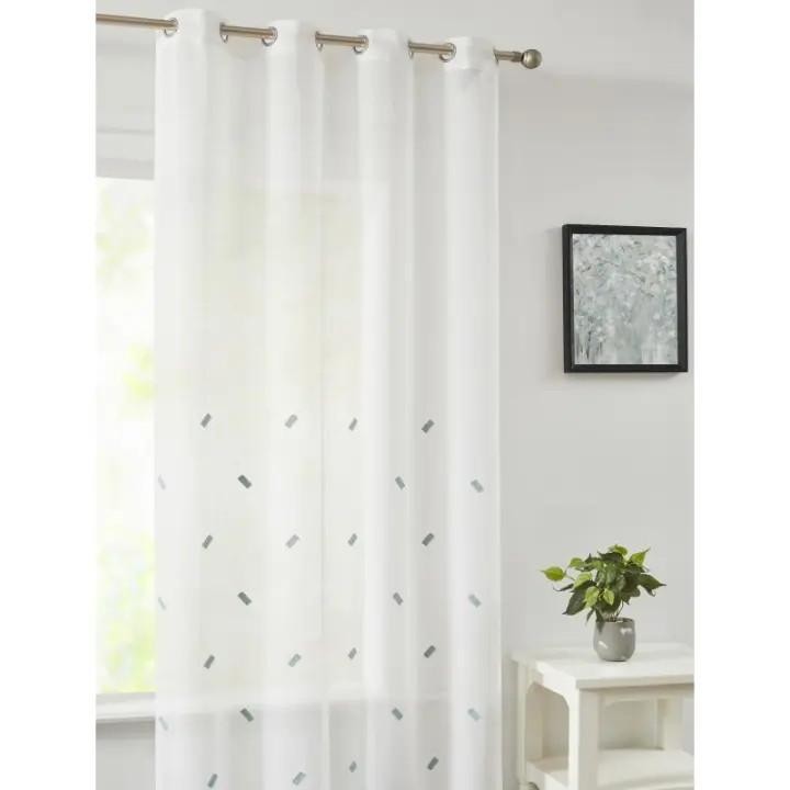 Visillo Rústico Bordado Tiras con Ollaos, VCL-005, 140x265 cm, 100% Poliéster, Color Turquesa, Camaltex - 1