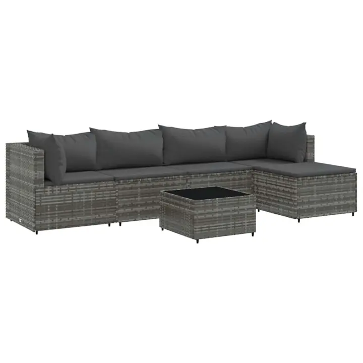 vidaXL Set de muebles de jardín 6 pzas y cojines ratán sintético gris - 1
