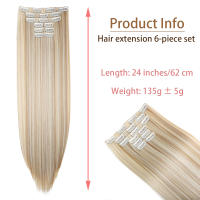 Extensiones De Cabello Sintético 24 Pulgadas 16 Clips Color Marrón Negro Estilo Recto Resistente Al Calor Peluca Falsa Para Mujeres - details 2