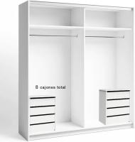 Armario de Oficina HOGARDECORA con 2 Cajoneras de 8 Cajones, Puertas Correderas de Madera Blanco - Ropero Moderno con Barras Extensibles, 150x200x60 cm - details 0