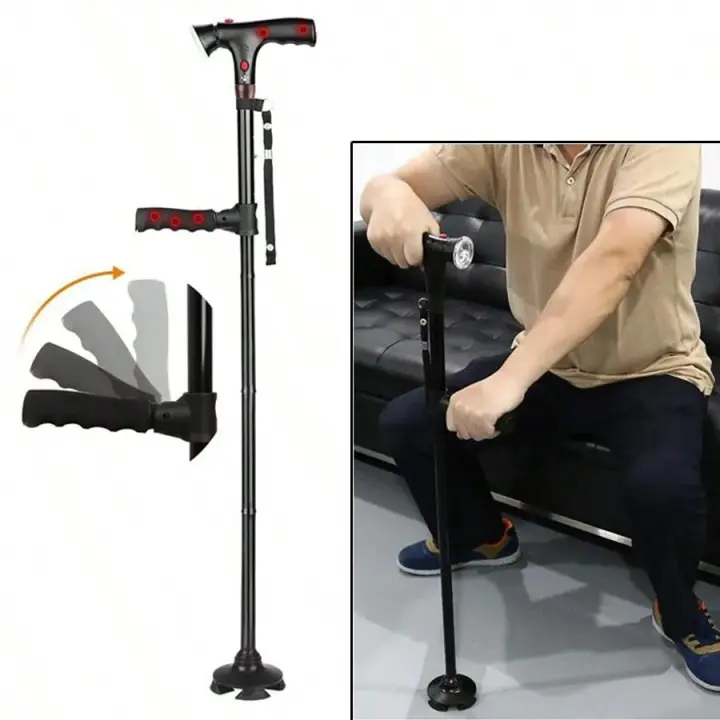 Bastón Collapsible Telescópico Plegable LED Para Ancianos Con Alarma Bastón De Caminar Para Padres Y Madres Con Punta De Goma Y Manija T-Aluminio Antideslizante Para Senderismo - 1