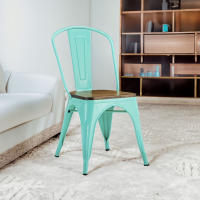 ORION91 Silla ORIONIS verde Agua Acero y Asiento Color Madera Oscura Apilables Comedor Oficina Salón Teletrabajo Cocina - SpazioLuzio - details 2
