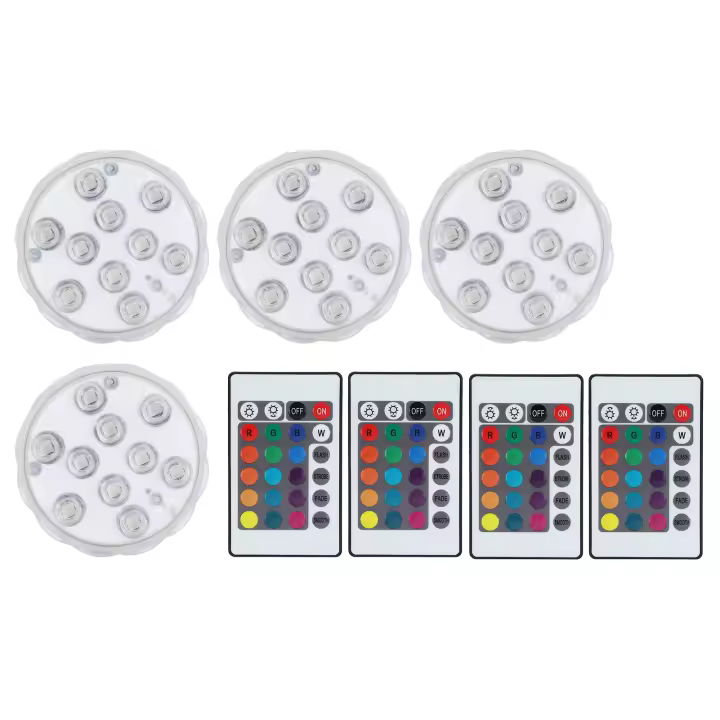 4 luces LED RGB para piscina, impermeables, subacuáticas, con control remoto para decoración de acuarios - 1