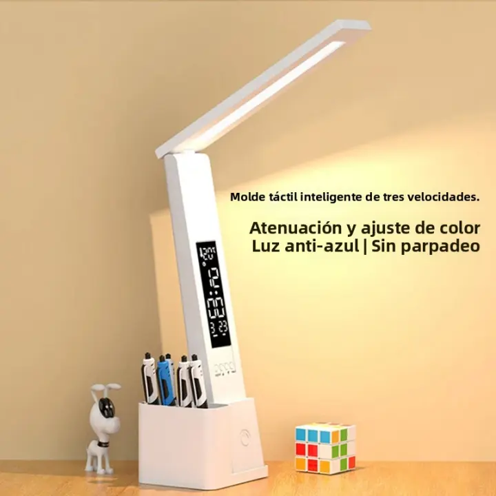 Lámpara De Escritorio Plegable Con Luz De Lectura Y Reloj LED Táctil USB Recargable Para Dormitorios Luz Dimmable Y Conector De Carga - 1