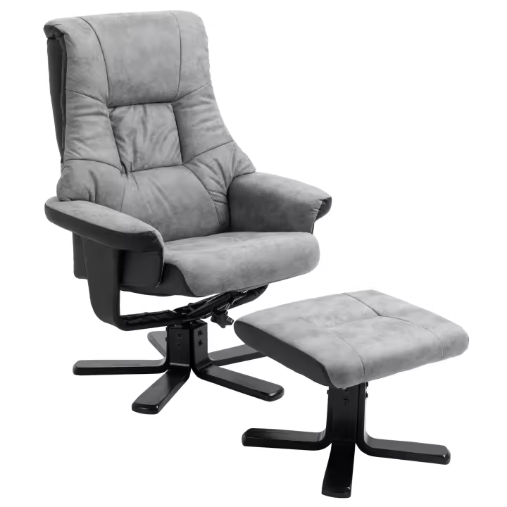 HOMCOM sillón relax con taburete, sillón de televisión giratorio, sillón de TV con función reclinable, sillón tapicado para sala de estar, dormitorio, microfibra 78 x 82,5 x 109 cm - 1