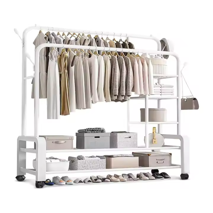 Burro Ropa,Burro ropa con ruedas,Perchero burro ropa resistente,Burro ropa con 4 layers of storage(blanco) - 1